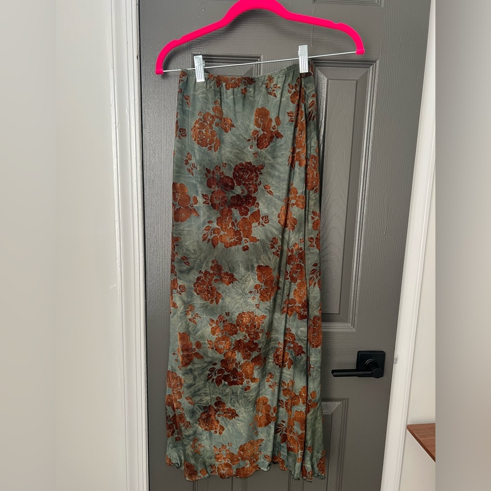 Cider Floral Maxi Skirt in Green and Brown